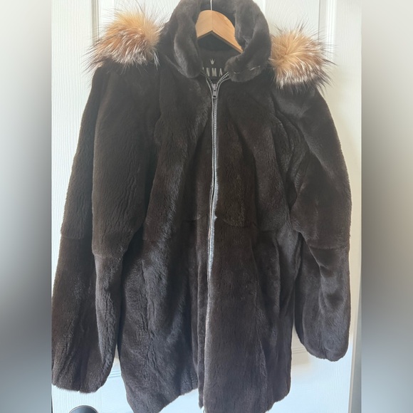 MINK COAT  JACKET WITH FOX TRIMMED HOOD Size Small - Picture 6 of 16